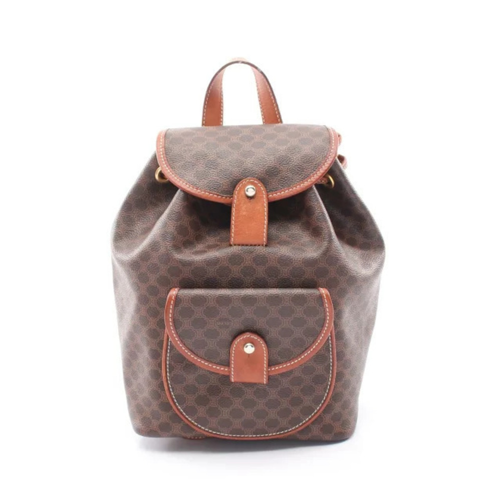 Celine Macadam Backpack Canvas Leather Bag Brown